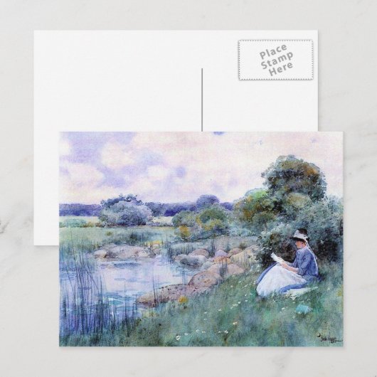 Childe Hasssam – 女性読の ポストカード (正面/裏面)