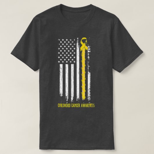 Childhood Cancer Awareness America Flag Gold Ribbo Tシャツ (デザイン正面)