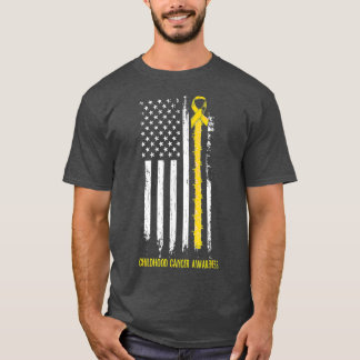 Childhood Cancer Awareness America Flag Gold Ribbo Tシャツ