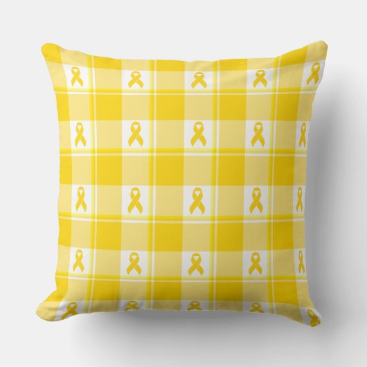 Childhood Cancer Awareness Plaid Gold Ribbon クッション (正面)