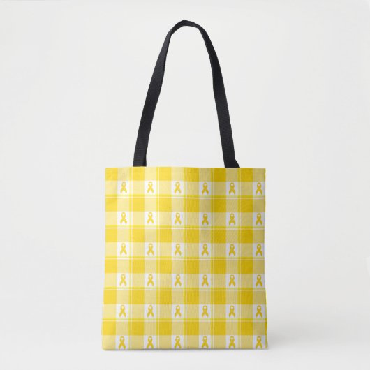Childhood Cancer Awareness Plaid Gold Ribbon トートバッグ (正面)