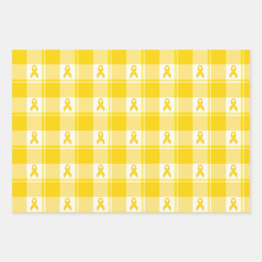 Childhood Cancer Awareness Plaid Gold Ribbon ラッピングペーパーシート (正面)