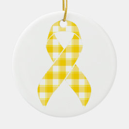 Childhood Cancer Survivor Plaid Gold Ribbon セラミックオーナメント