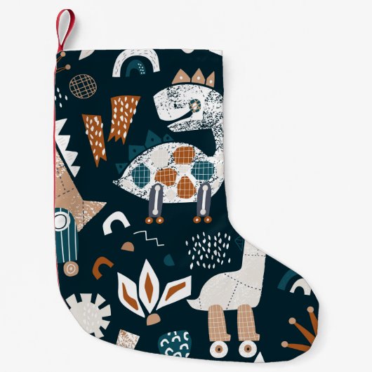 Childish seamless pattern with hand drawn dinosaur スモールクリスマスストッキング (正面)