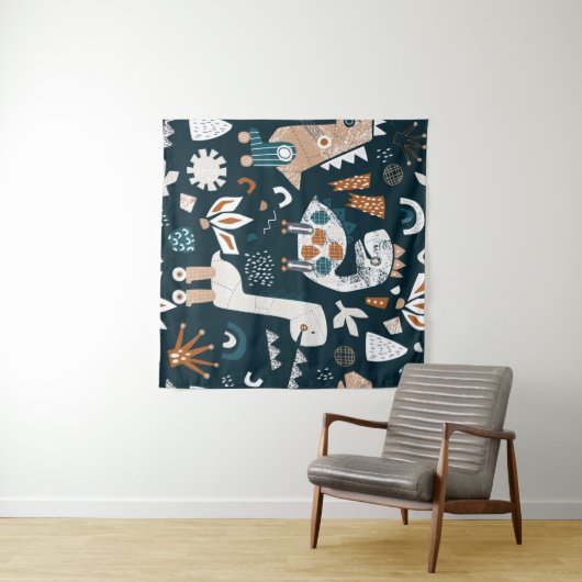 Childish seamless pattern with hand drawn dinosaur タペストリー (インサイチュ(横))