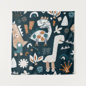 Childish seamless pattern with hand drawn dinosaur タペストリー (正面)