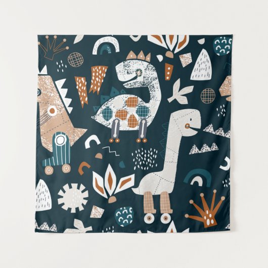 Childish seamless pattern with hand drawn dinosaur タペストリー (正面)