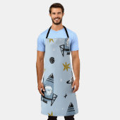Childish seamless pattern with hand drawn space el エプロン (着用した状態)