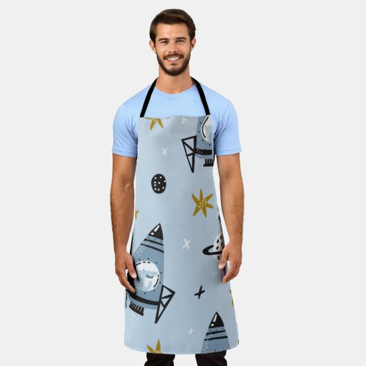 Childish seamless pattern with hand drawn space el エプロン (着用した状態)