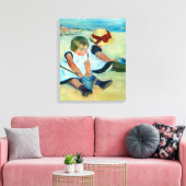 Children'遊's on the ビーチ by Mary Cassatt キャンバスプリント (インサイチュ (リビング))