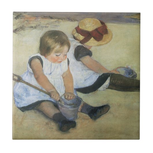 Children'遊's on the ビーチ by Mary Cassatt タイル (正面)