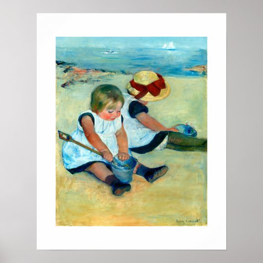 Children'遊's on the ビーチ by Mary Cassatt ポスター (正面)