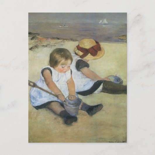 Children'遊's on the ビーチ by Mary Cassatt ポストカード (正面)