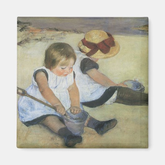 Children'遊's on the ビーチ by Mary Cassatt マグネット (正面)