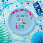 "Children Are a Gift from the Lord" Custom (blue) ペーパープレート (パーティー)