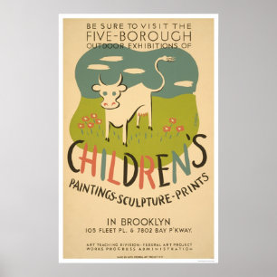 Children Art Brooklyn 1938 WPA ポスター