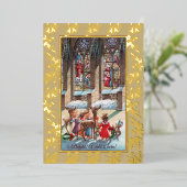 Children at the Church Window Foil Christmas Card 箔シーズンカード (立ち正面)