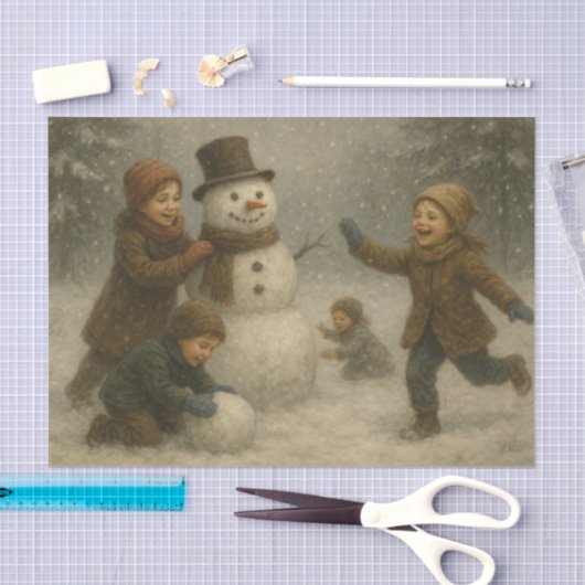 Children Building a Snowman 薄葉紙 (クラフト)