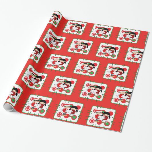 Children Carolers Red Green Christmas Gift Wrap ラッピングペーパー (アンロールド)
