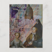 children dance cat bird cage sheet music collage ポストカード (正面)