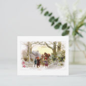 Children Feeding Horses Antique Christmas シーズンポストカード (スタンド正面)