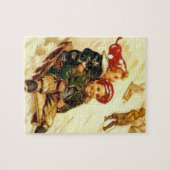 Children Fun Sledding Vintage Winter Scene ジグソーパズル (横)