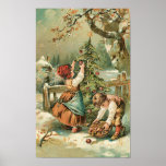 Children Gather Christmas Apples Poster ポスター<br><div class="desc">Featuring a charming vintage painting of children gathering apples to decorate a Christmas tree.</div>