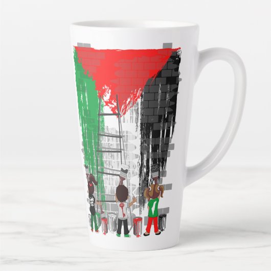 Children of Gaza Painting Palestine Flag  カフェラテマグ (右)