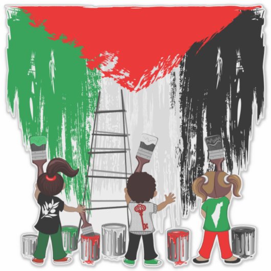 Children of Gaza Painting Palestine Flag  シール (正面)