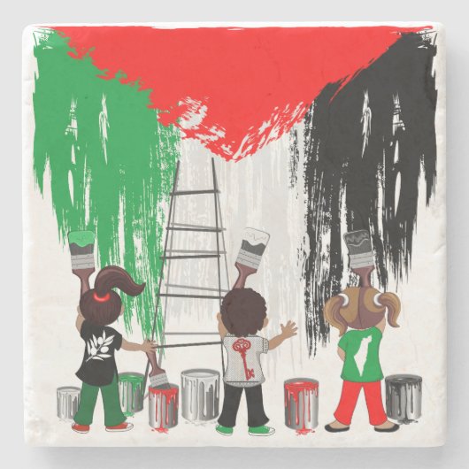Children of Gaza Painting Palestine Flag  ストーンコースター (正面)