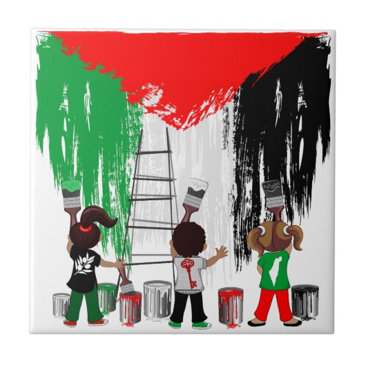 Children of Gaza Painting Palestine Flag  タイル (正面)