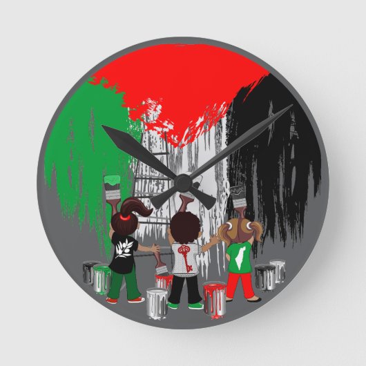 Children of Gaza Painting Palestine Flag  ラウンド壁時計 (正面)