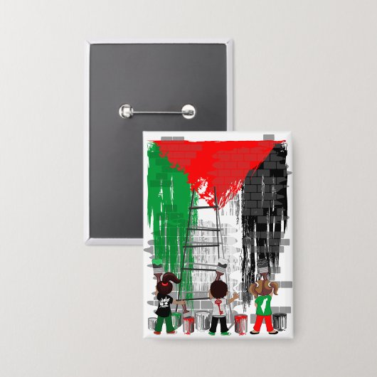 Children of Gaza Painting Palestine Flag  缶バッジ (正面/裏面)