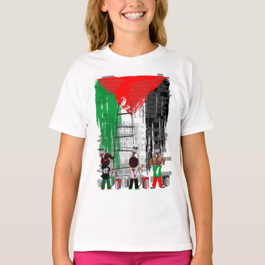 Children of Gaza Painting Palestine Flag Tシャツ (正面)