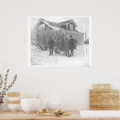 Children outside with Christmas tree ポスター (キッチン)