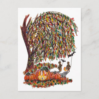 Children Playing Bats Halloween Watercolor ポストカード