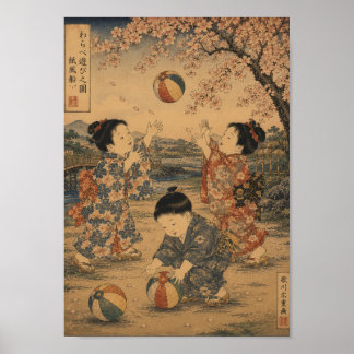 Children Playing Beneath the Sakura ポスター