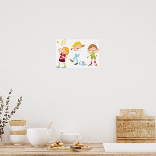 Children Playing Sports Poster ポスター (キッチン)