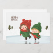 Children skating on ice at Christmas シーズンカード (正面/裏面)