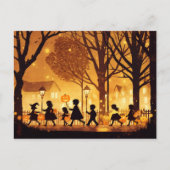 Children Trick or Treating on Halloween Night シーズンポストカード (正面)