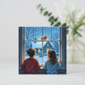 Children Watching Santa's Sleigh Christmas シーズンカード (スタンド正面)