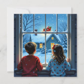 Children Watching Santa's Sleigh Christmas シーズンカード (正面)