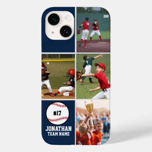 Children's Baseball Team Photo Collage Blue Case-Mate iPhoneケース (裏面)