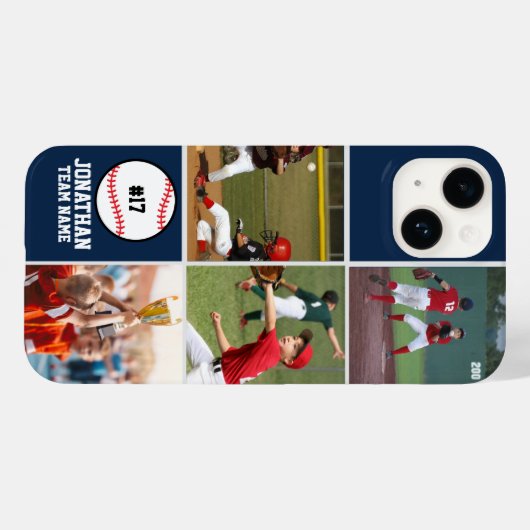 Children's Baseball Team Photo Collage Blue Case-Mate iPhoneケース (裏面 (横))