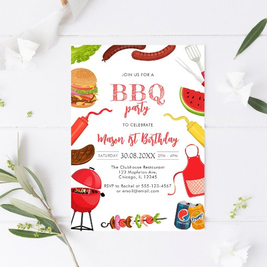 Children's BBQ Birthday Invitation 招待状
