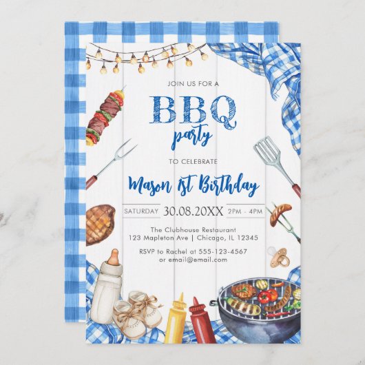 Children's BBQ Birthday Invitation 招待状 (正面/裏面)
