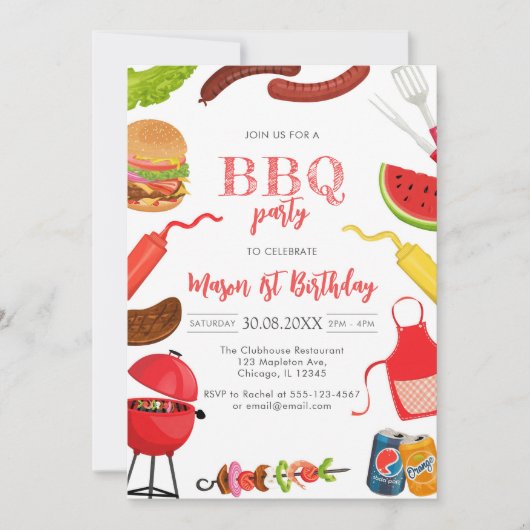 Children's BBQ Birthday Invitation 招待状 (正面)