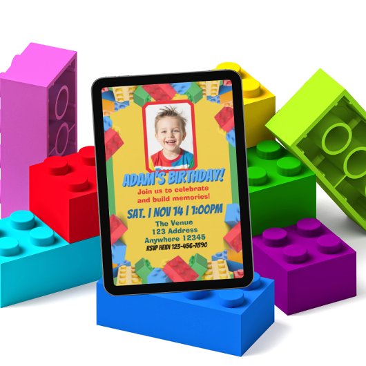 Children's Block Building Picture Birthday  招待状