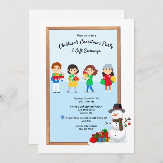 Children's Christmas Gift Exchange Party 招待状 (正面/裏面)