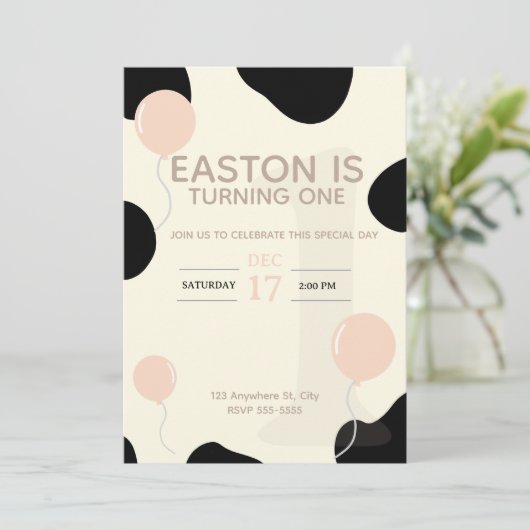 Children's Cow Birthday Invitation 招待状 (スタンド正面)